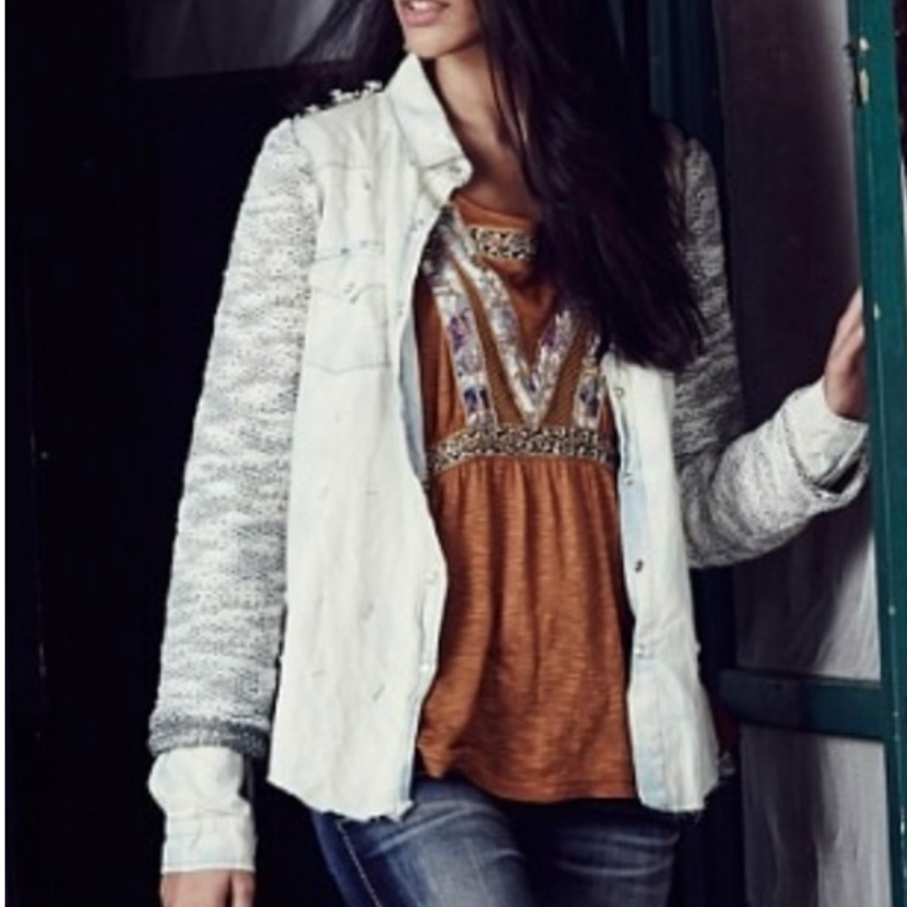 JAK Pieced Pearl Snap Denim Acid Wash Shirt